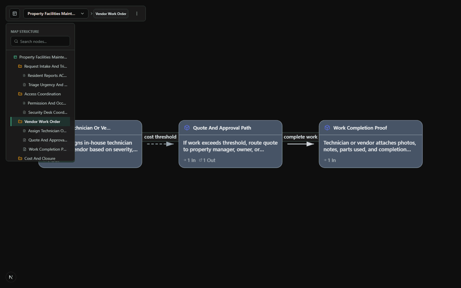 Gestalt vendor work order portal with technician assignment, quote approval, and completion proof